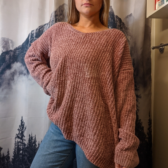 Kismet Sweaters - Oversized Plush Heathered Pink Sweater